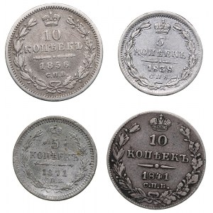 Russia 10 kopecks 1841, 1856; 5 kopecks 1838, 1871 (4)