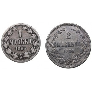 Russia - Grand Duchy of Finland 2 markkaa 1870, 1 markka 1866 (2)