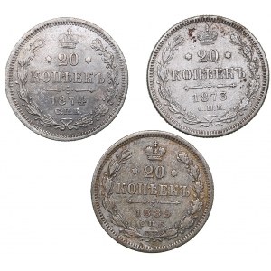 Russia 20 kopecks 1873, 1874, 1889 (3)Б
