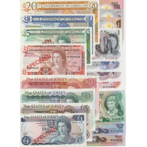 A complete set of Franklin Mint 1978 specimen notes. A total of 15 different countries and 73 notes.