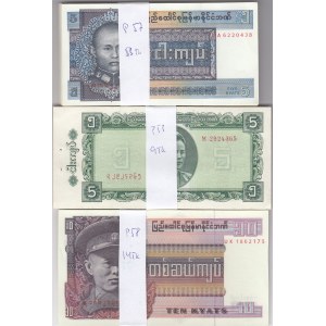 Burma 5,10 kyats 1965-73 (76 pcs)