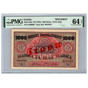 Estonia 1000 marka 1922 - PMG 64 EPQ - SPECIMEN