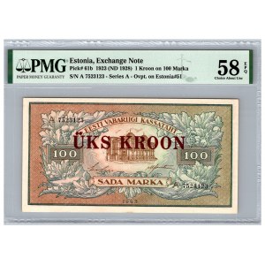 Estonia 1 kroon on 100 marka 1923 (1928) - PMG 58 EPQ
