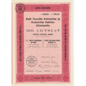 Estonia Balti Puuvilla 100 aktsiat 5000 krooni 1928