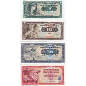 Yugoslavia 5-100 dinars 1965 specimens (4 pcs)