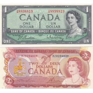 Canada 1 dollar 1954 & 2 dollars 1974