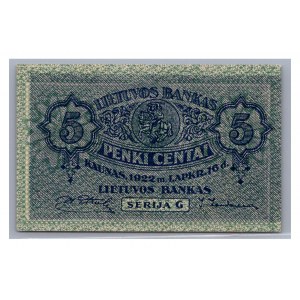Lithuania 5 centai 1922 G