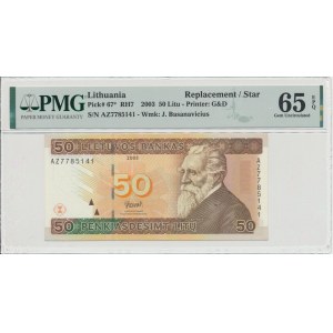 Lithuania 50 litu 2003 - Replacement note - PMG 65 EPQ