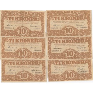 Denmark 10 kroner 1942-43 (6 pcs)