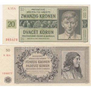 Bohem & Morav 20 & 50 kronen 1944 specimen