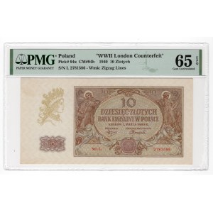 10 złotych 1940 - seria L. - WWII London Counterfeit - PMG 65 EPQ