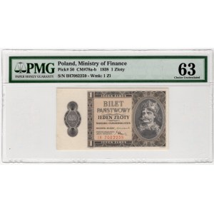 1 złoty 1938 - seria IH - PMG 63