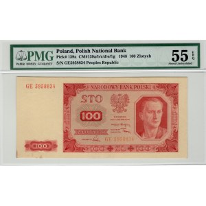 100 złotych 1948 - seria GE - bez ramki wokół nominału 100 - PMG 55 EPQ