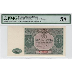 20 złotych 1946 - seria A - PMG 58