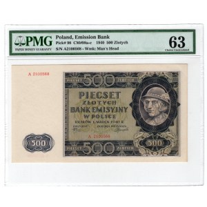 500 złotych 1940 - seria A - PMG 63