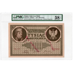 1.000 marek polskich 1919 - seria AA - BEZ WARTOŚCI - PMG 58 EPQ