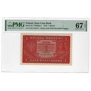 1 marka polska 1919 - I Serja GN - PMG 67 EPQ - MAX NOTA