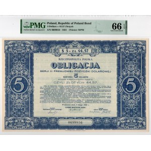 Obligacja III serii premjowej pożyczki dolarowej na 5 dolarów 1931 - PMG 66 EPQ