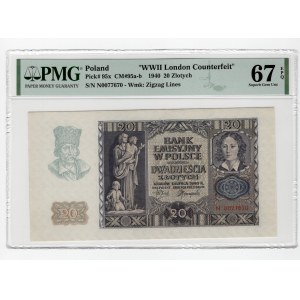 20 złotych 1940- seria N - PMG 67 EPQ - WWII LONDON COUNTERFEIT - MAX NOTA