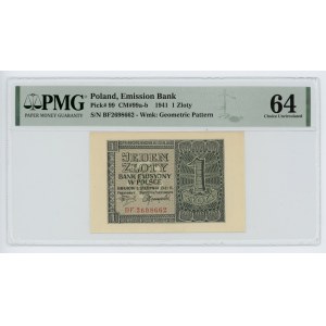 1 złoty 1941 - seria BF - PMG 64 - najrzadsza seria tego banknotu