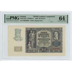 20 złotych 1940 - seria N - PMG 64 - WWII LONDON COUNTERFEIT