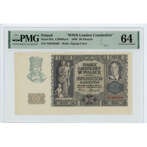 20 złotych 1940 - seria N - PMG 64 - WWII LONDON COUNTERFEIT