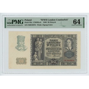 20 złotych 1940 - seria N - PMG 64 - WWII LONDON COUNTERFEIT
