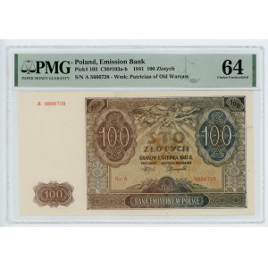 100 złotych 1941 - seria A - PMG 64