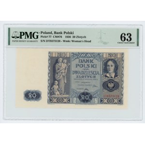 20 złotych 1936 - seria DT - PMG 63