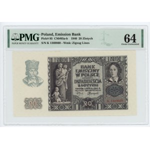 20 złotych 1940 - seria K - PMG 64