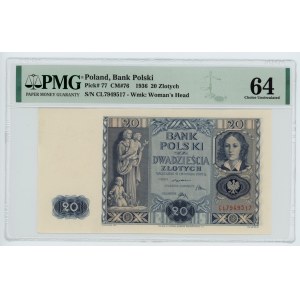 20 złotych 1936 - seria CŁ - PMG 64