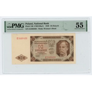 10 złotych 1948 - seria E - PMG 55