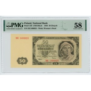 50 złotych 1948 - seria DE - PMG 58