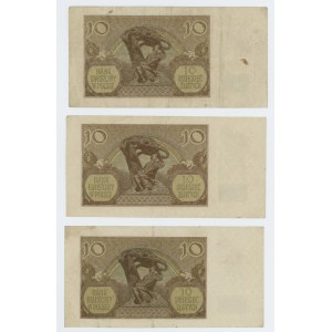 Zestaw 3 sztuk x 10 złotych 1940 - rzadkie serie G, E, F -