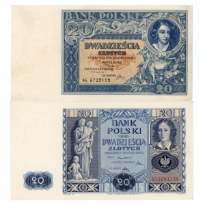 20 złotych 1931 seria AG oraz 20 złotych 1936 seria AO - 2 sztuki