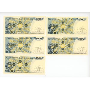 1.000 złotych 1982 - seria DN - zestaw 5 sztuk