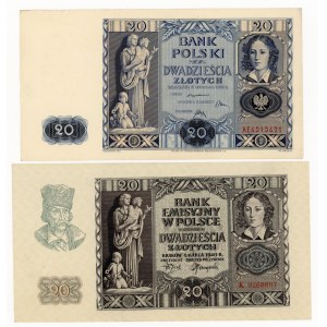 Set 2 szt. - 20 złotych 1936 seria AE, 20 złotych 1940 seria K