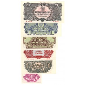 Emisja Pamiątkowa 1974 banknotów z 1944 - bez nadruków - 6 sztuk