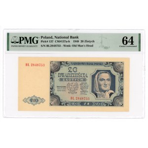 20 złotych 1948 - seria BL - PMG 64