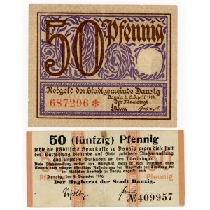 GDAŃSK - 50 fenigów 1916 oraz 50 fenigów 1919 - zestaw 2 sztuk