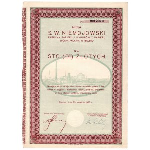 S. W. Niemojowski Fabryka Papieru i Wyrobów z Papieru S.A. - 100 złotych 1927