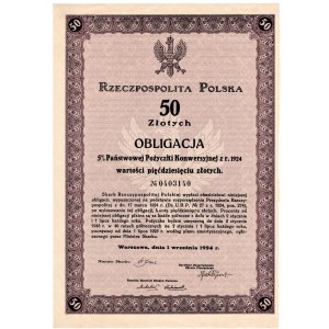 Obligacja 5% Państwowej Pożyczki Konwersyjnej - 50 złotych 1924