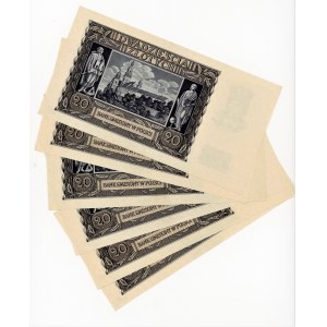 6 sztuk 20 złotych 1940 seria D z paczki bankowej