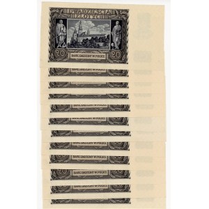 12 sztuk 20 złotych 1940 seria D z paczki bankowej