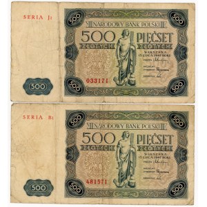 500 złotych 1947 - seria B2 oraz J2 - zestaw 2 sztuk