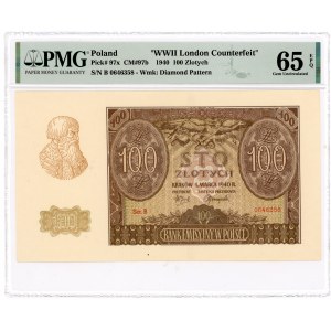 100 złotych 1940 - seria B - fałszerstwo ZWZ - PMG 65 EPQ