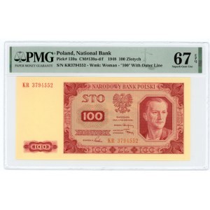 100 złotych 1948 - seria KR - PMG 67 EPQ - 2 -ga max nota