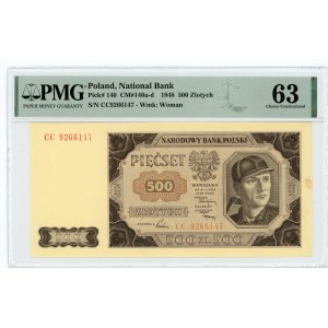 500 złotych 1948 - seria CC - PMG 63