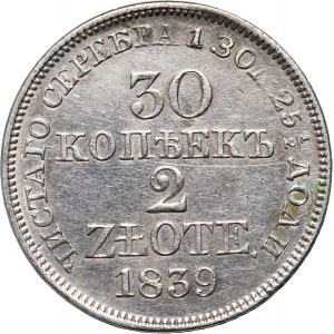 Zabór rosyjski, Mikołaj I, 30 kopiejek = 2 złote 1839 MW, Warszawa