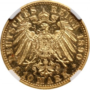 Niemcy, Prusy, Wilhelm II, 10 marek 1890 A, Berlin, Stempel lustrzany (PROOF)